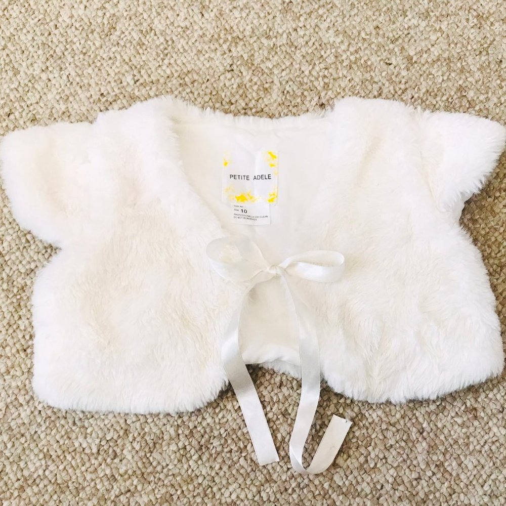 Petite Adele White Super Soft Faux Fur Girls Shrug Dress Up Formal Size 10